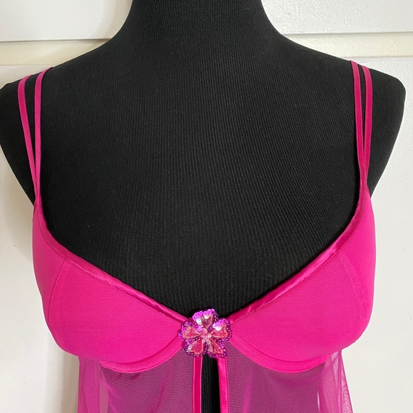 Victoria’s Secret Y2K (2003) Mesh Flyaway Babydoll (36B) Fuchsia - Picture 3 of 7